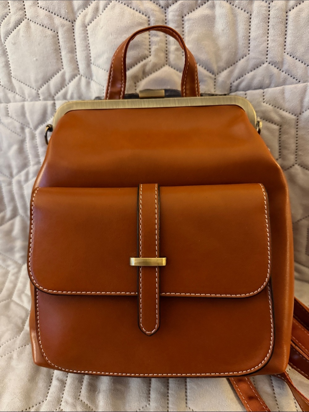 Walasa Structured Tan Split Leather Backpack Purse-NEW without tags